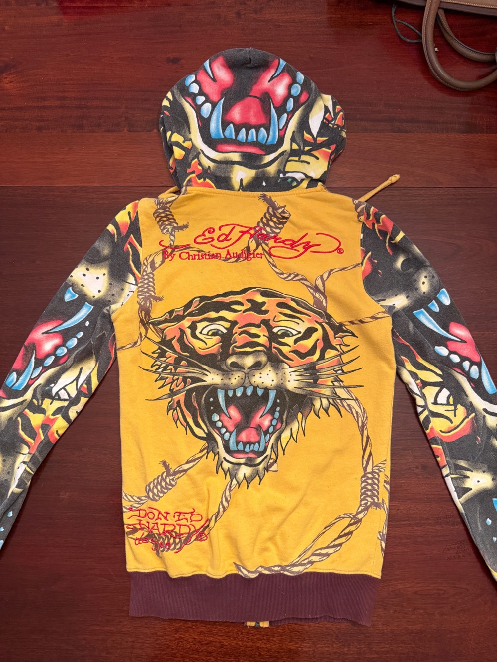 Vintage Ed Hardy Yellow Tiger Graphic Hoodie HARD TO FIND